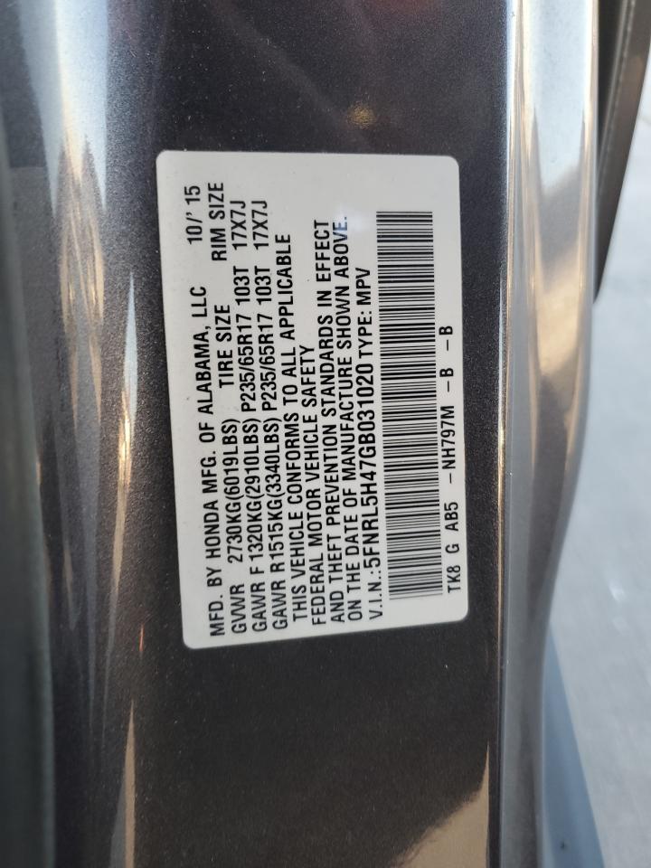 2016 Honda Odyssey VIN 5FNRL5H47GB031020 Copart auction photo, all over damage thumbnail 12