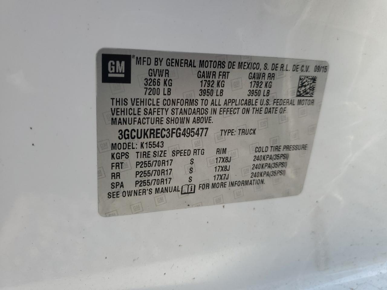 2015 Chevrolet Silverado VIN 3GCUKREC3FG495477 Copart auction photo, all over damage thumbnail 14