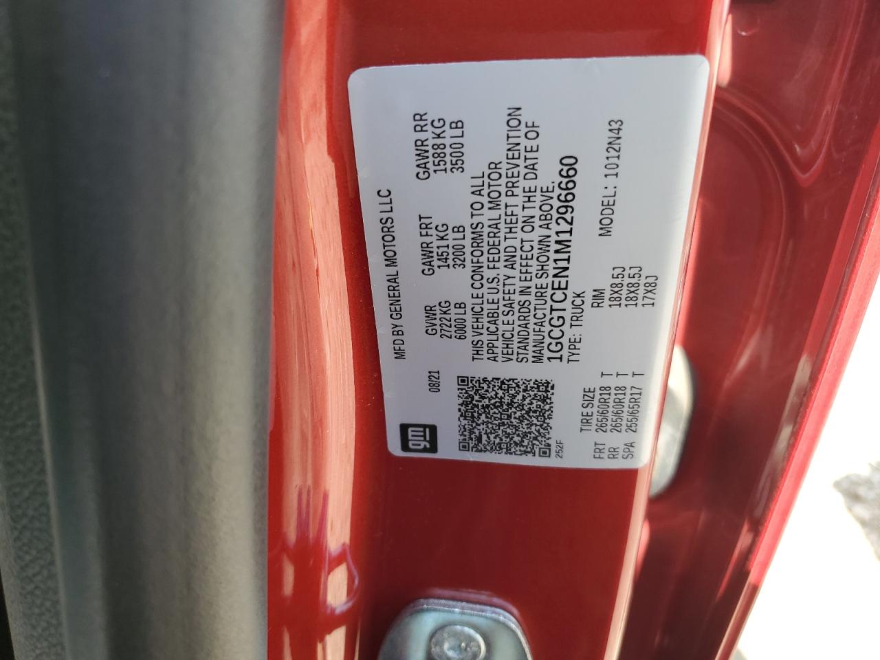 2021 Chevrolet Colorado VIN 1GCGTCEN1M1296660 Copart auction photo, front end / minor dent/scratches damage thumbnail 15