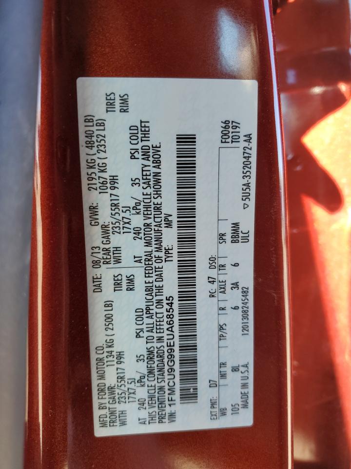 2014 Ford Escape VIN 1FMCU9G99EUA68545 Copart auction photo, front end damage thumbnail 13