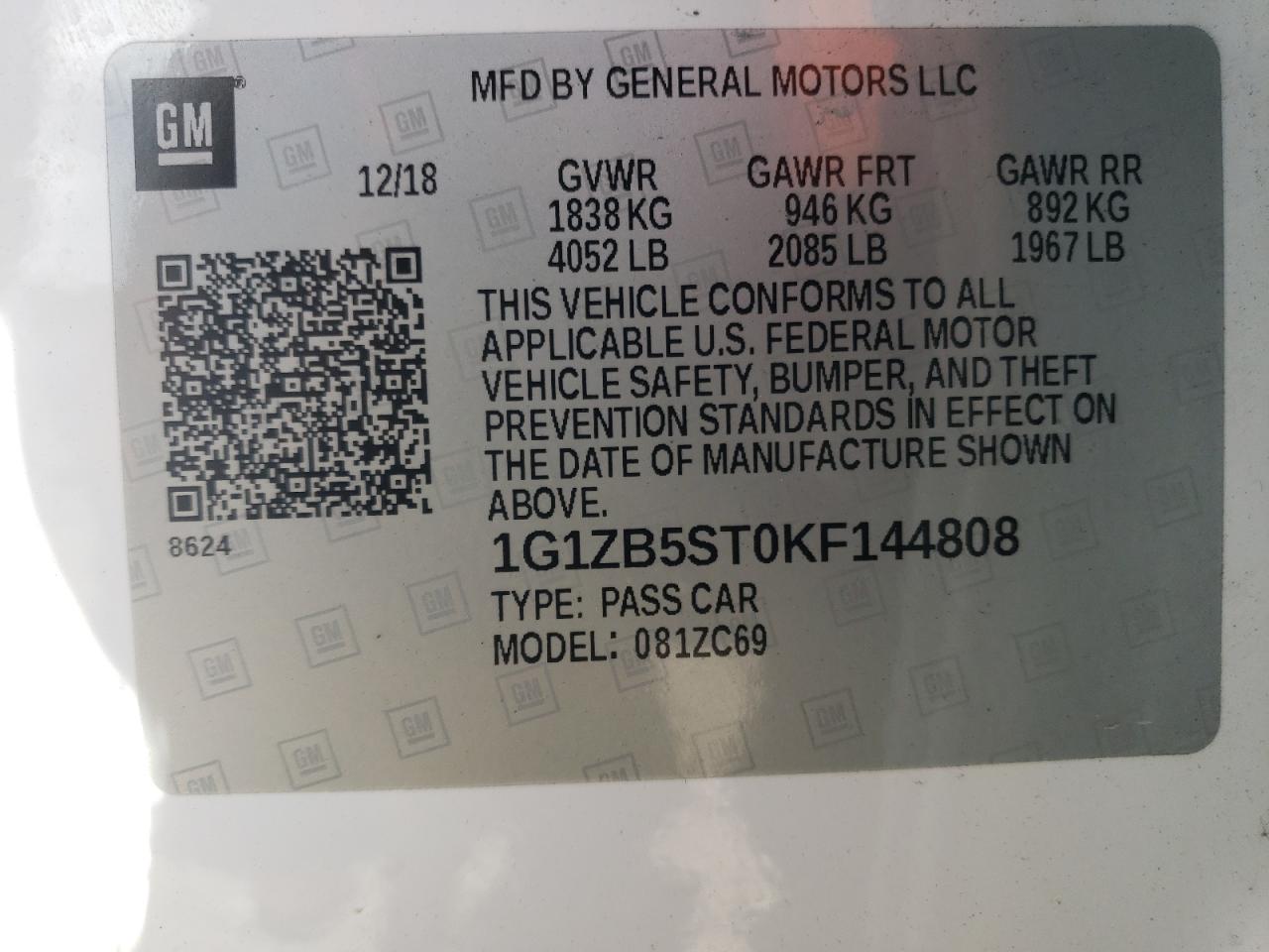 2019 Chevrolet Malibu VIN 1G1ZB5ST0KF144808 Copart auction photo, front end / rear end damage thumbnail 13