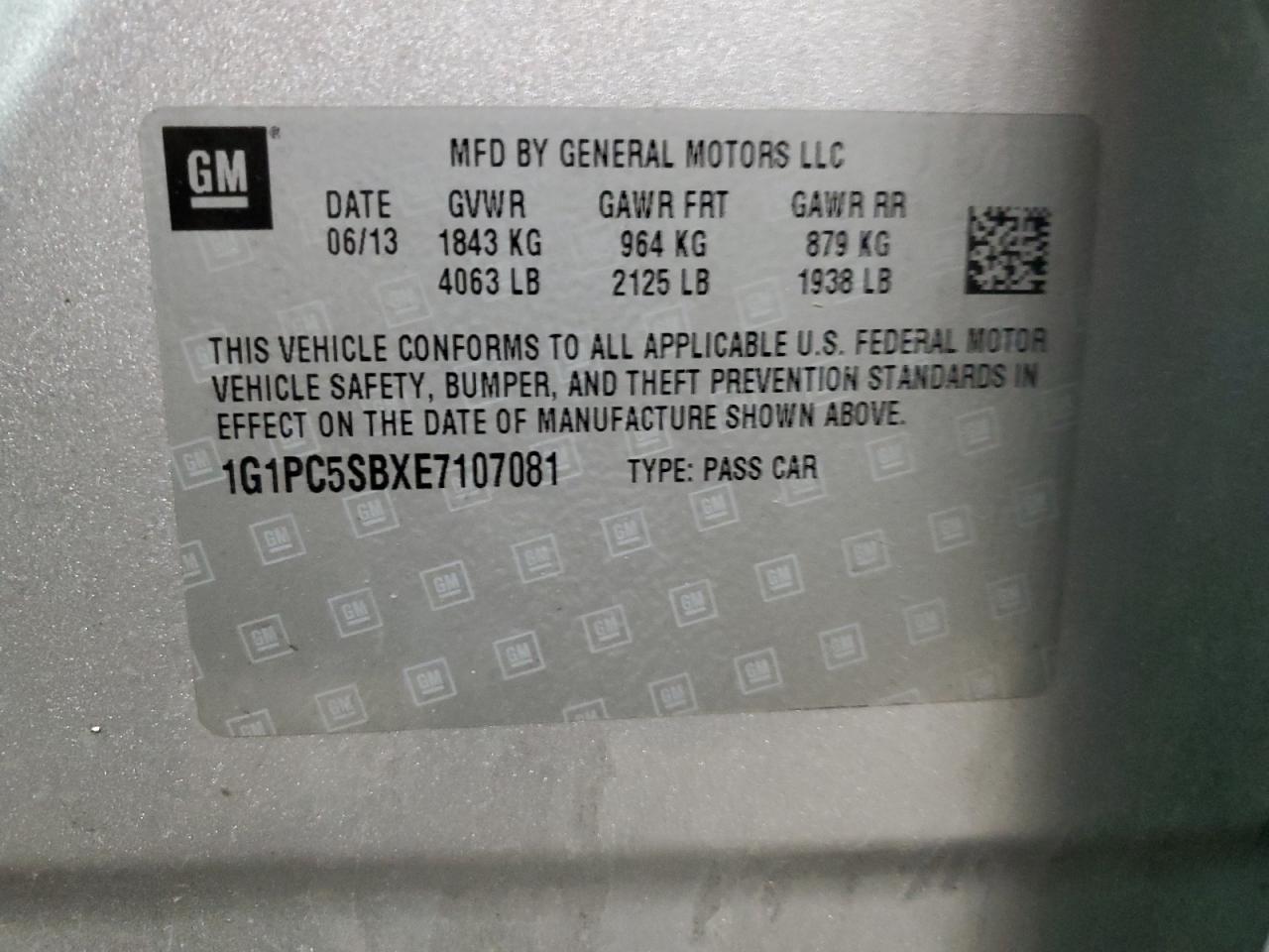 2014 Chevrolet Cruze VIN 1G1PC5SBXE7107081 Copart auction photo, front end damage thumbnail 13