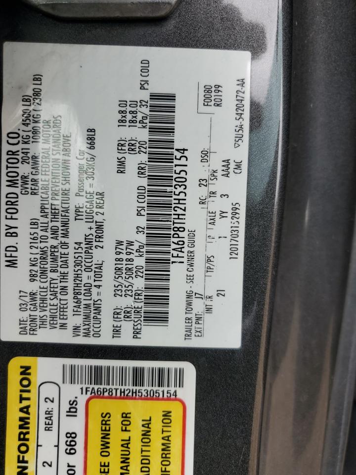 2017 Ford Mustang VIN 1FA6P8TH2H5305154 Copart auction photo, all over damage thumbnail 13