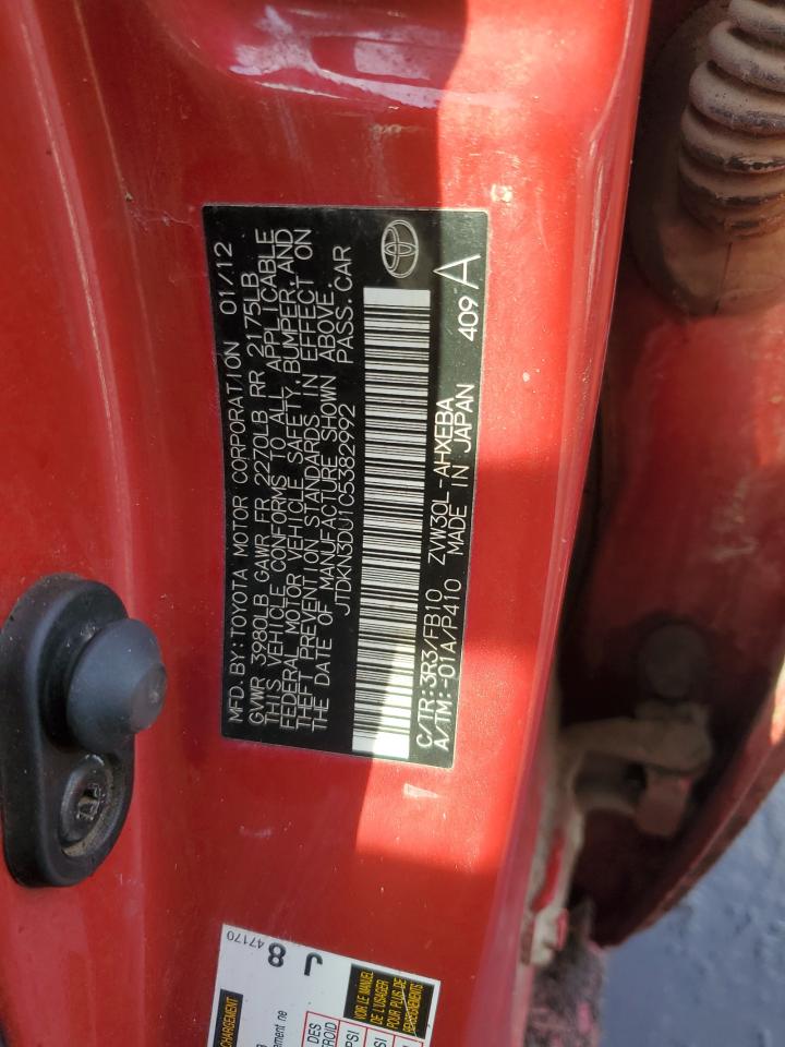 2012 Toyota Prius VIN JTDKN3DU1C5382992 Copart auction photo, front end / rear end damage thumbnail 13