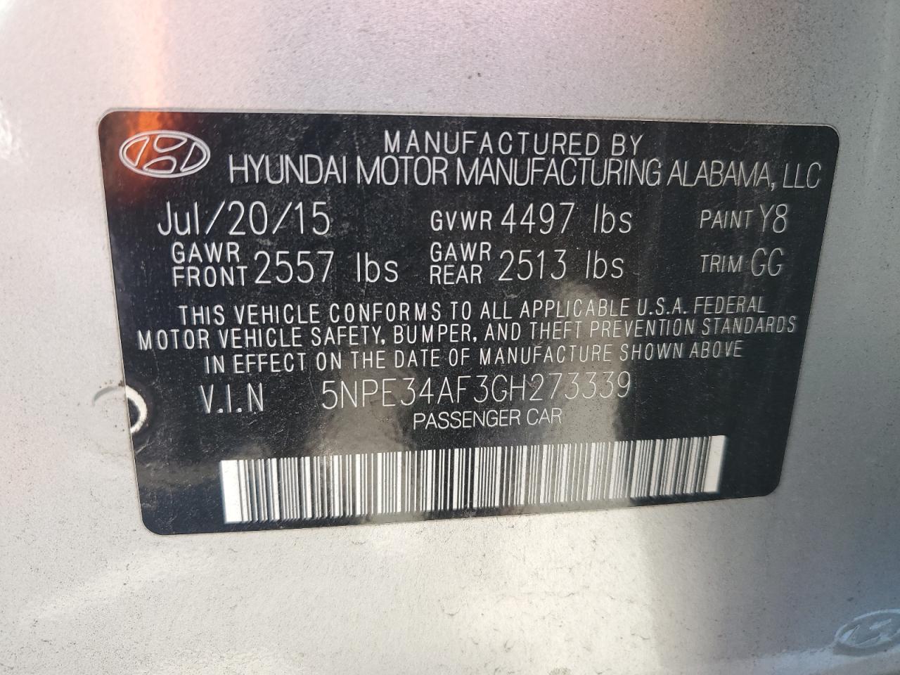 2016 Hyundai Sonata VIN 5NPE34AF3GH273339 Copart auction photo, rear end / minor dent/scratches damage thumbnail 12