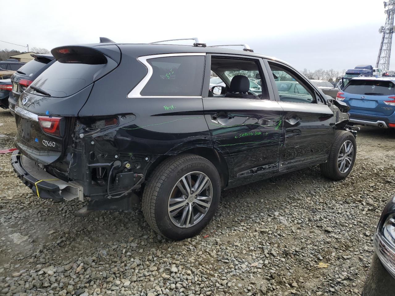 2019 Infiniti QX60 VIN 5N1DL0MM9KC567133 Copart auction photo, front end / side damage thumbnail 3