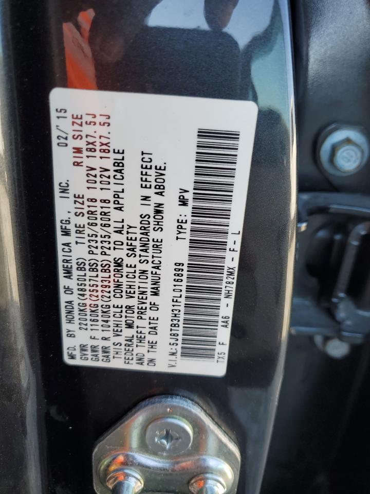 2015 Acura RDX VIN 5J8TB3H31FL016899 Copart auction photo, rear end damage thumbnail 13