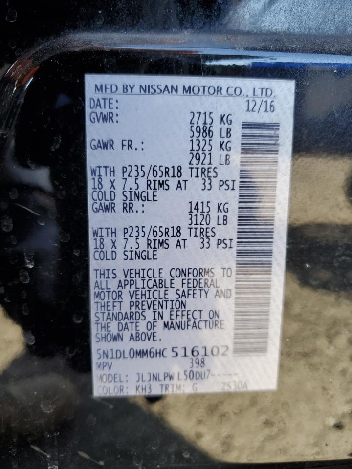 2017 Infiniti QX60 VIN 5N1DL0MM6HC516102 Copart auction photo, minor dent/scratches damage thumbnail 13