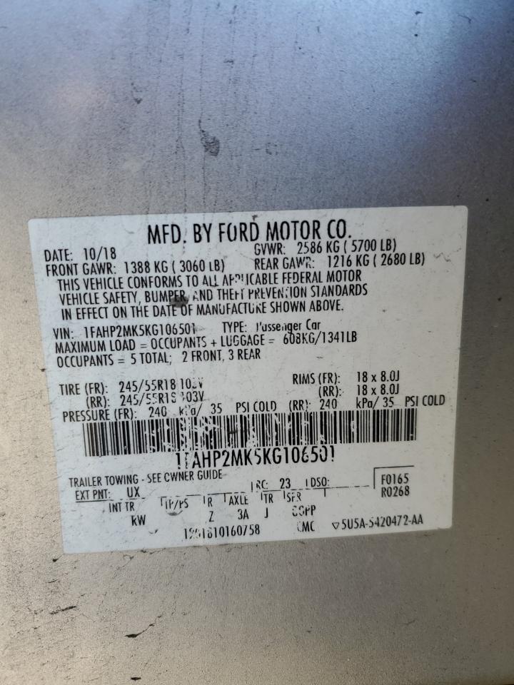 2019 Ford Taurus VIN 1FAHP2MK5KG106501 Copart auction photo, front end / minor dent/scratches damage thumbnail 12