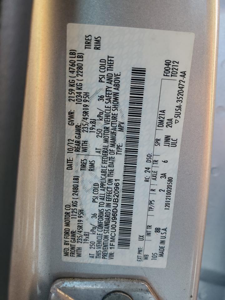 2013 Ford Escape VIN 1FMCU0J96DUB20961 Copart auction photo, undercarriage damage thumbnail 13