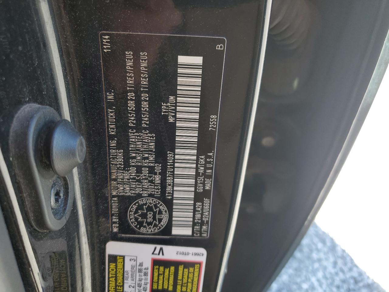 2015 Toyota Venza VIN 4T3BK3BB7FU114097 Copart auction photo, front end damage thumbnail 14