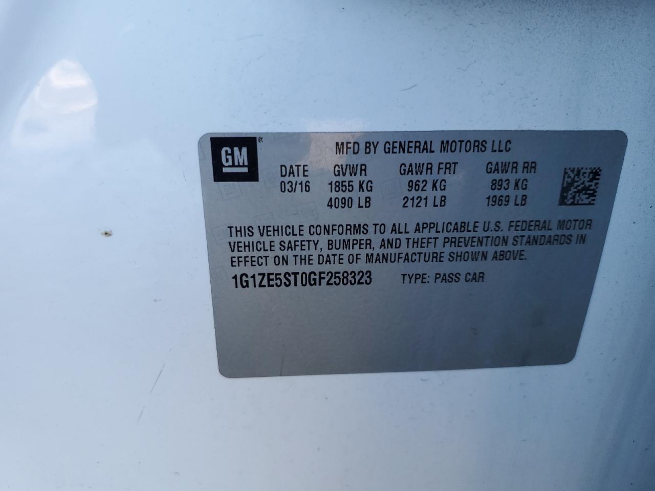 2016 Chevrolet Malibu VIN 1G1ZE5ST0GF258323 Copart auction photo, mechanical damage thumbnail 12