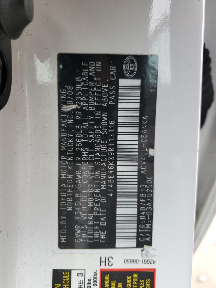 2009 Toyota Camry VIN 4T4BE46KX9R113116 Copart auction photo, front end / undercarriage damage thumbnail 14