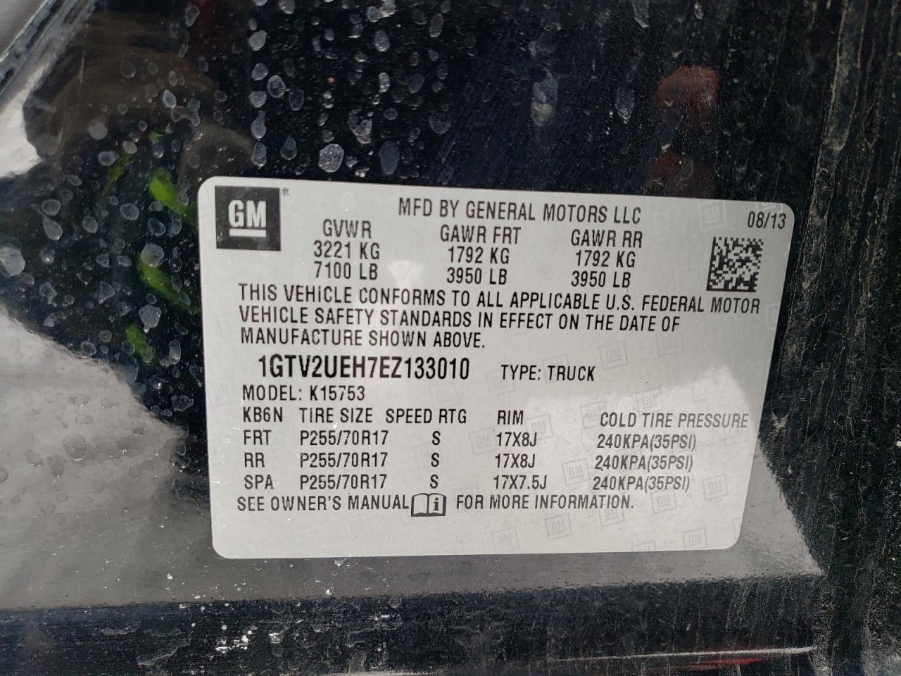 2014 GMC Sierra VIN 1GTV2UEH7EZ133010 Copart auction photo, front end / side damage thumbnail 12