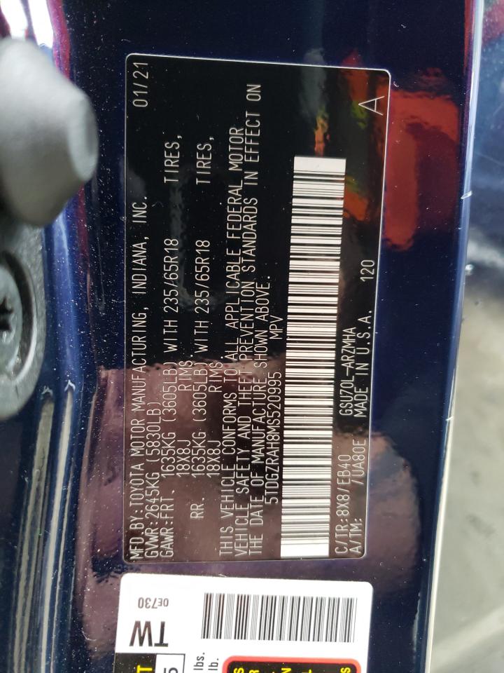 2021 Toyota Highlander VIN 5TDGZRAH8MS520995 Copart auction photo, front end / rear end damage thumbnail 13