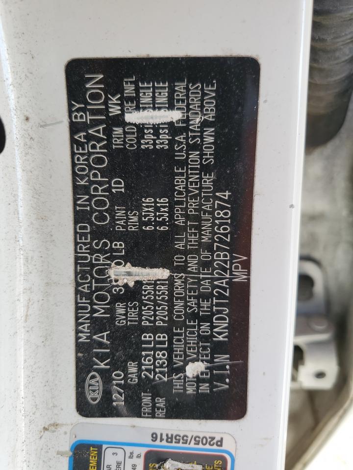 2011 KIA Soul VIN KNDJT2A22B7261874 Copart auction photo, front end damage thumbnail 12