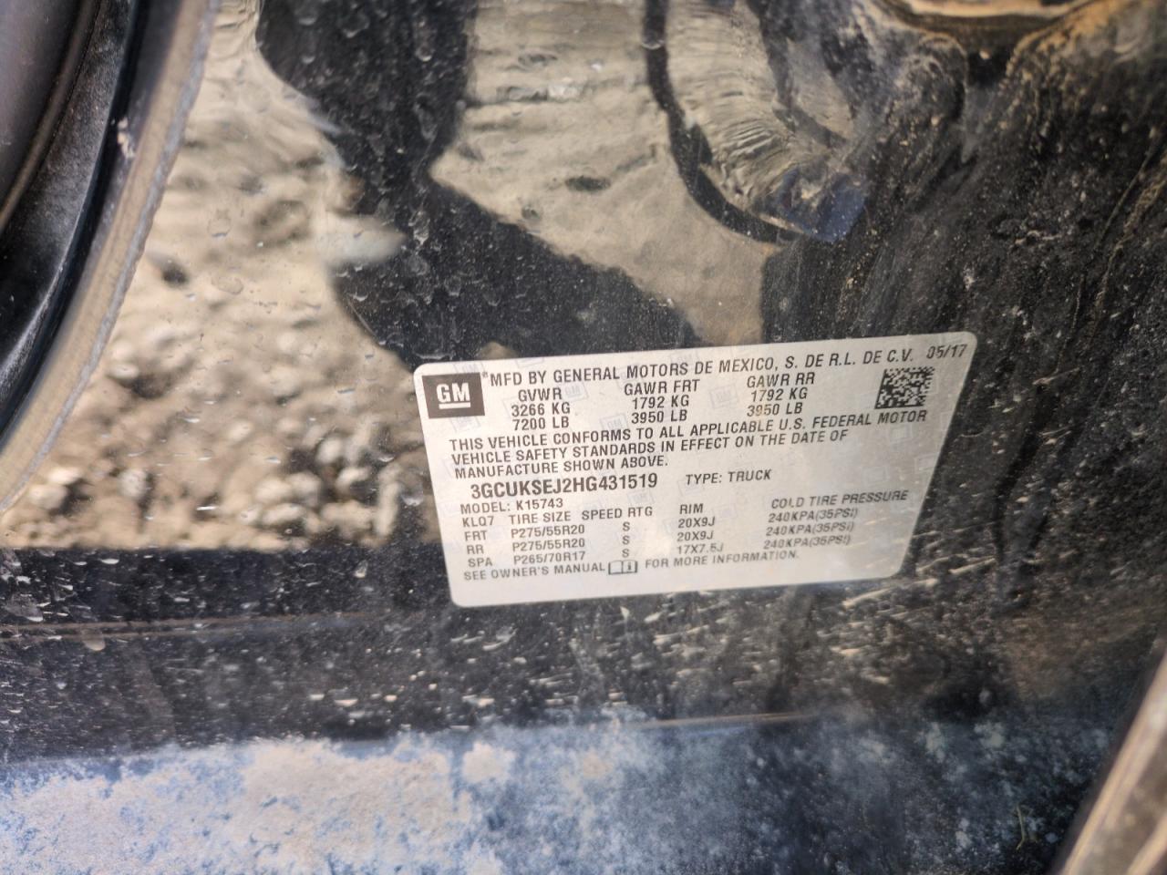2017 Chevrolet Silverado VIN 3GCUKSEJ2HG431519 Copart auction photo, front end / side damage thumbnail 12