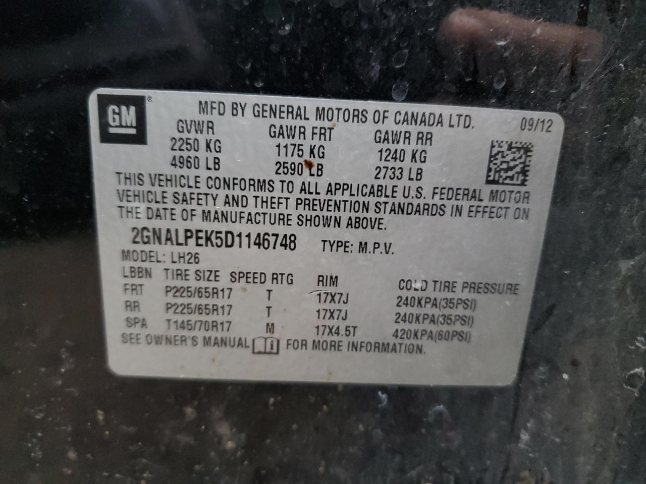 2013 Chevrolet Equinox VIN 2GNALPEK5D1146748 Copart auction photo, rear end / front end damage thumbnail 15