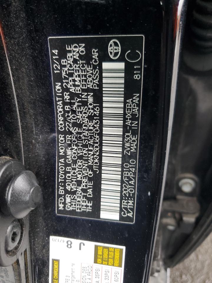 2015 Toyota Prius VIN JTDKN3DU6F0431461 Copart auction photo, front end / side damage thumbnail 15