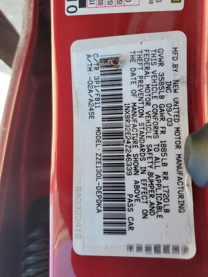 2004 Toyota Corolla VIN 1NXBR32E24Z246339 Copart auction photo, side damage thumbnail 12