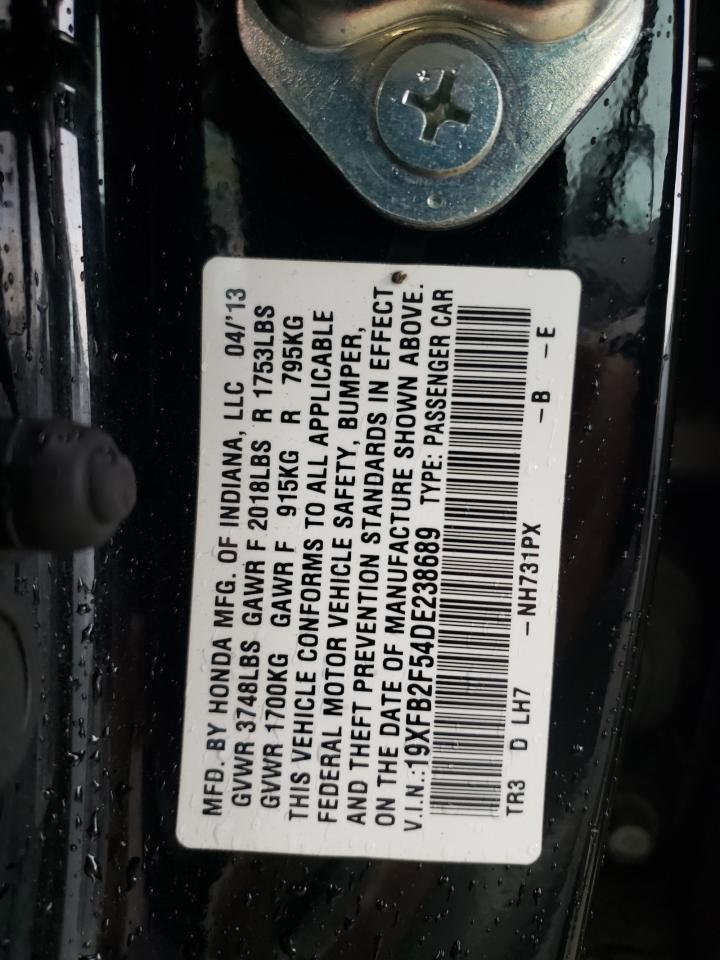 2013 Honda Civic VIN 19XFB2F54DE238689 Copart auction photo, all over damage thumbnail 12
