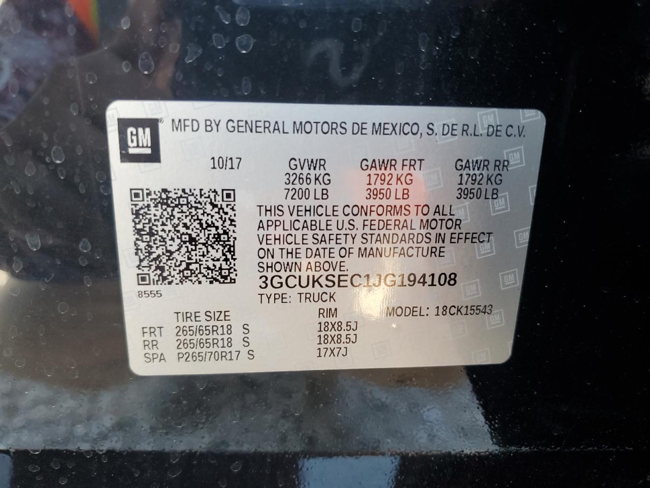 2018 Chevrolet Silverado VIN 3GCUKSEC1JG194108 Copart auction photo, side damage thumbnail 13