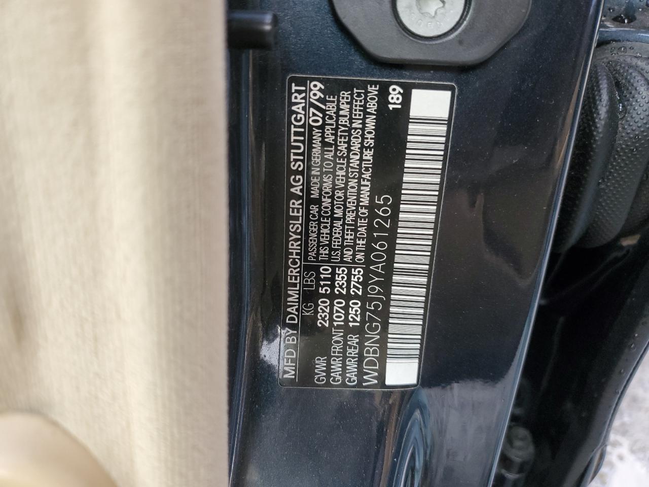 2000 Mercedes-Benz S-klasse VIN WDBNG75J9YA061265 Copart auction photo, side / all over damage thumbnail 12