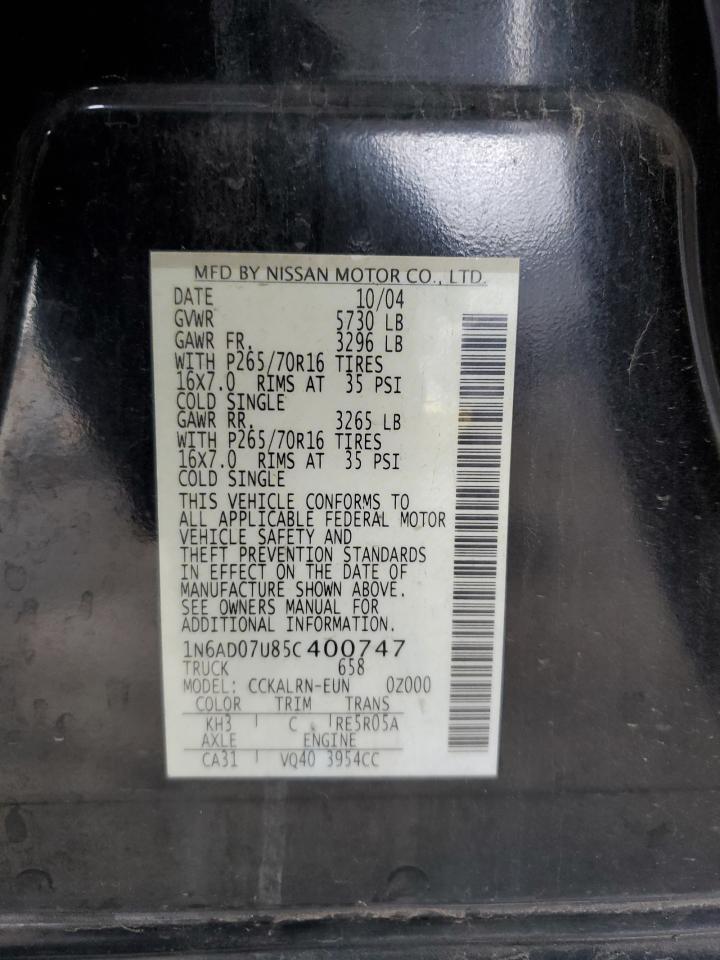 2005 Nissan Navara (Frontier) VIN 1N6AD07U85C400747 Copart auction photo, rear end damage thumbnail 14
