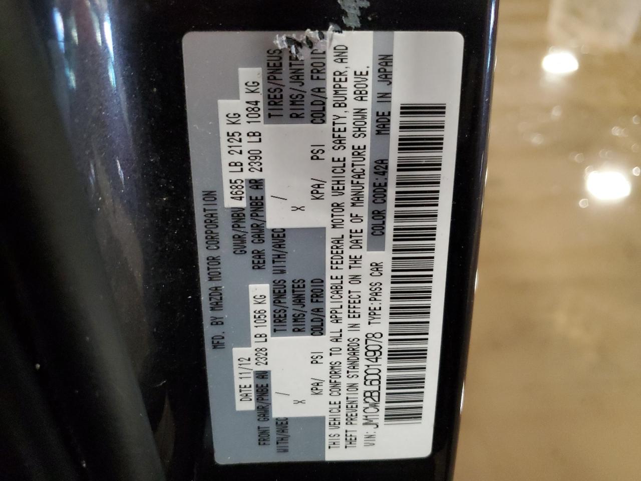 2013 Mazda 5 VIN JM1CW2BL6D0149078 Copart auction photo, rear end / side damage thumbnail 12