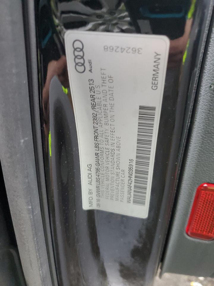 2017 Audi A4 VIN WAUANAF42HN035916 Copart auction photo, front end / minor dent/scratches damage thumbnail 13
