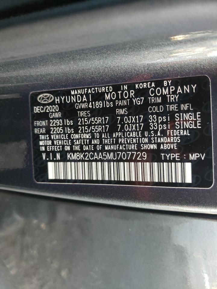 2021 Hyundai Kona VIN KM8K2CAA5MU707729 Copart auction photo, front end / minor dent/scratches damage thumbnail 13