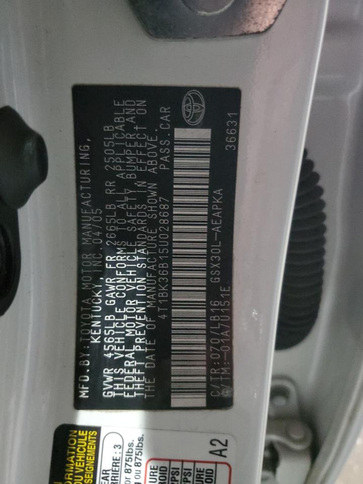2005 Toyota Avalon VIN 4T1BK36B15U028687 Copart auction photo, mechanical / rear end damage thumbnail 12