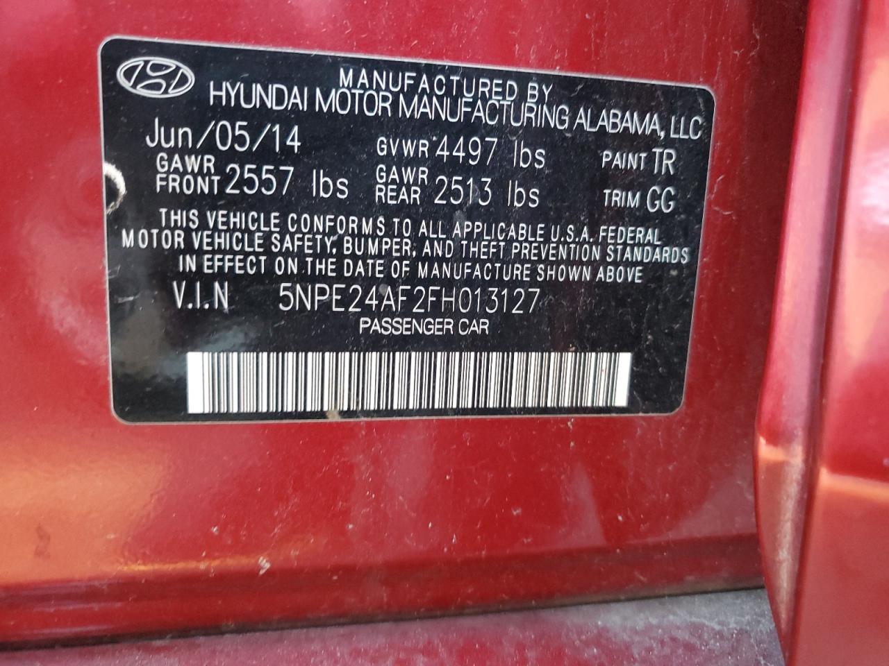 2015 Hyundai Sonata VIN 5NPE24AF2FH013127 Copart auction photo, front end damage thumbnail 12