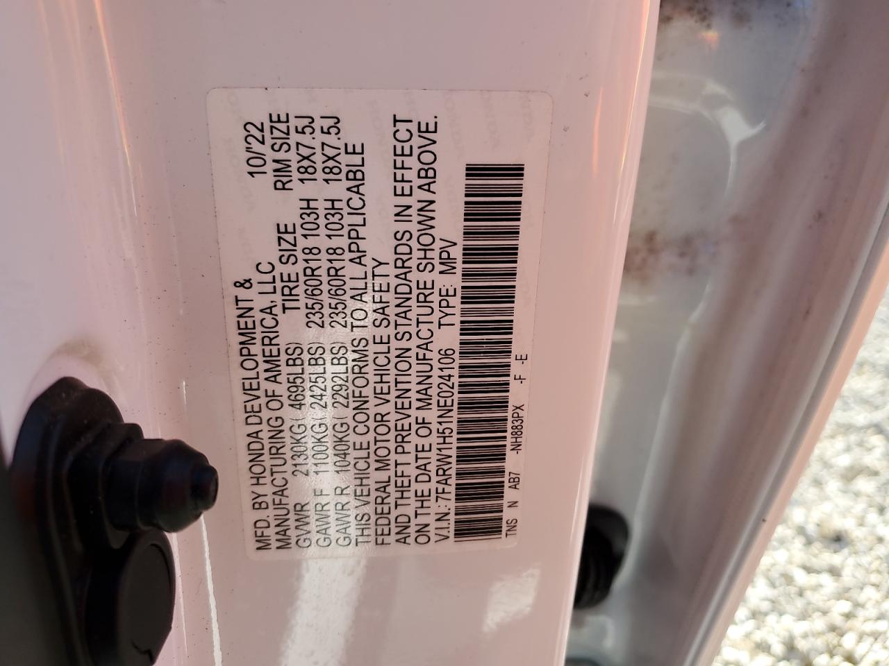 2022 Honda CR-V VIN 7FARW1H51NE024106 Copart auction photo, front end damage thumbnail 14