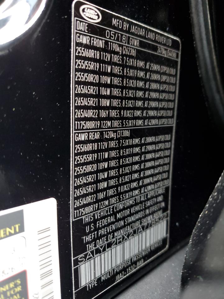 2018 Land Rover Range Rover VIN SALYL2RX2JA778522 Copart auction photo, minor dent/scratches damage thumbnail 13