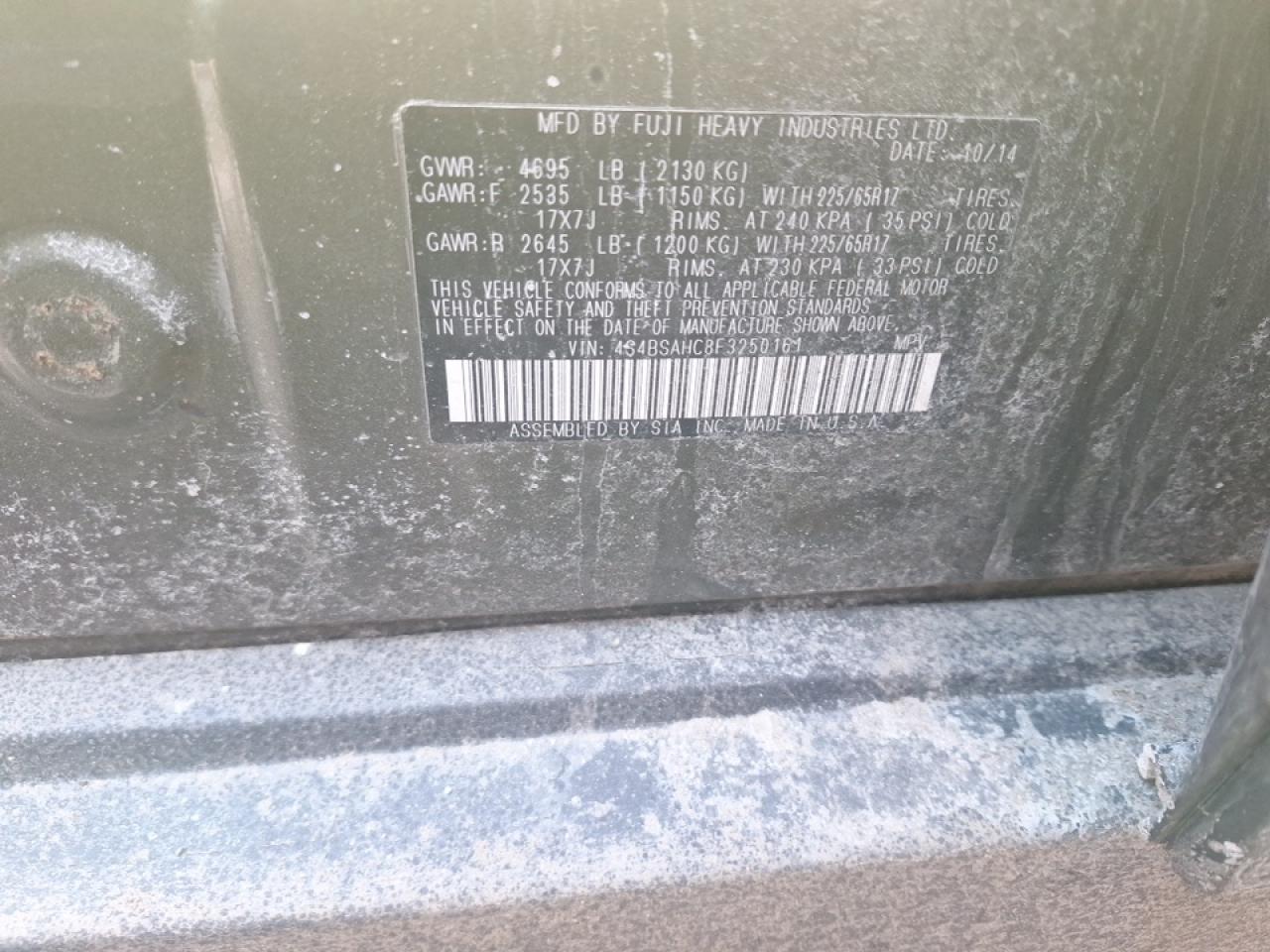 2015 Subaru Outback VIN 4S4BSAHC8F3250161 Copart auction photo, normal wear / minor dent/scratches damage thumbnail 13