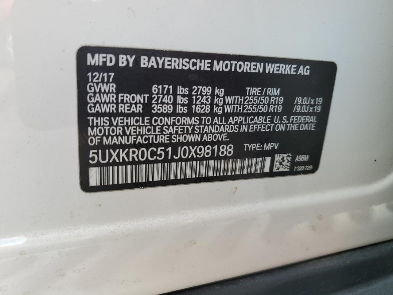 2018 BMW X5 VIN 5UXKR0C51J0X98188 Copart auction photo, front end damage thumbnail 14