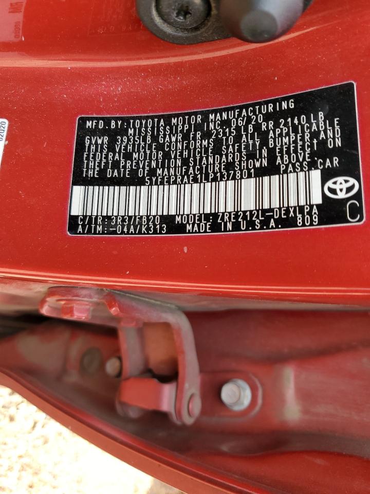 2020 Toyota Corolla VIN 5YFEPRAE1LP137801 Copart auction photo, front end damage thumbnail 12