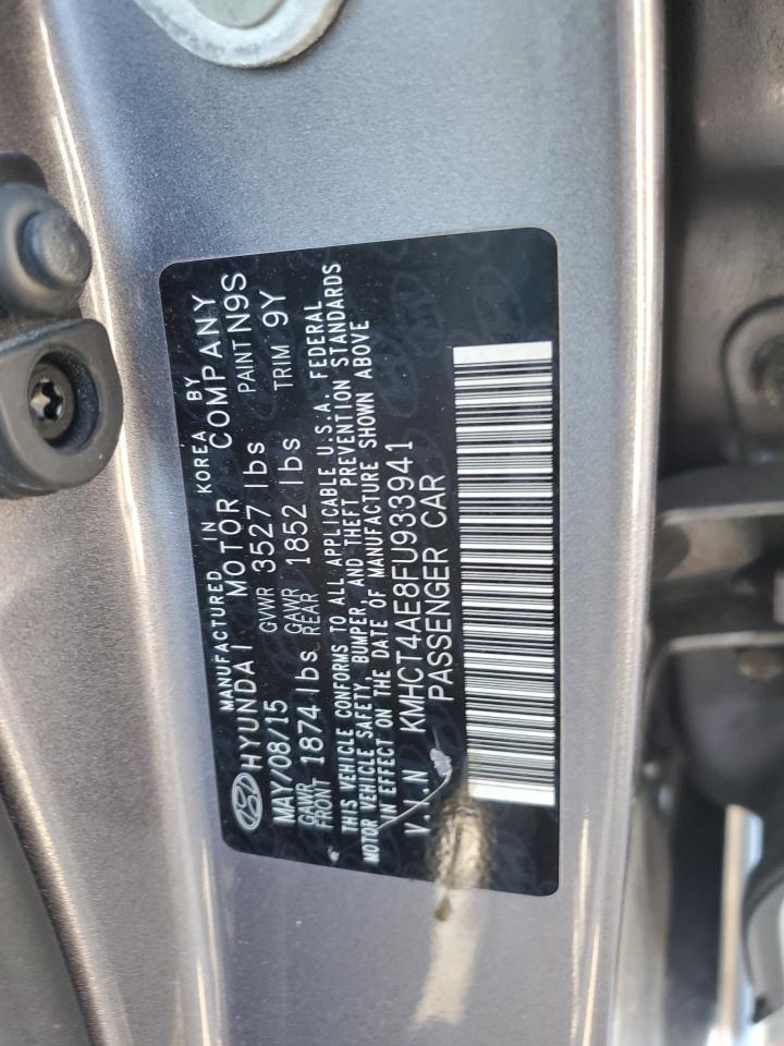 2015 Hyundai Accent VIN KMHCT4AE8FU933941 Copart auction photo, side / minor dent/scratches damage thumbnail 12