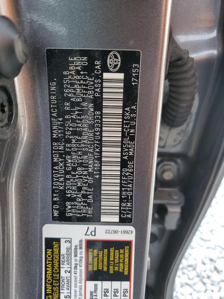 2015 Toyota Camry VIN 4T1BF1FK7FU493338 Copart auction photo, front end damage thumbnail 12