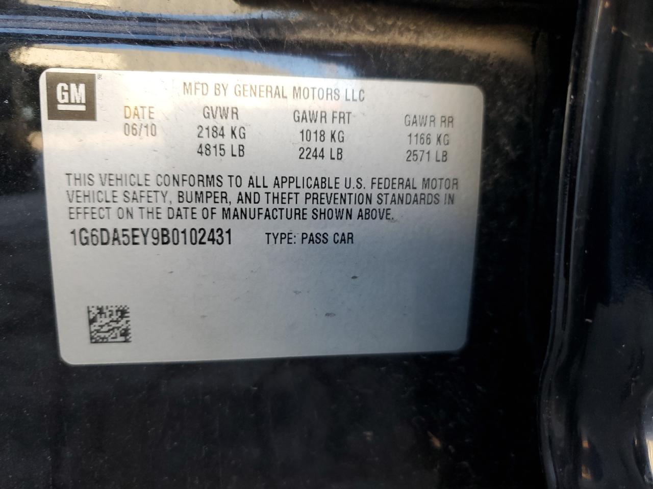 2011 Cadillac CTS VIN 1G6DA5EY9B0102431 Copart auction photo, rear end damage thumbnail 12