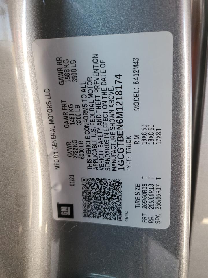 2021 Chevrolet Colorado VIN 1GCGTBEN6M1218174 Copart auction photo, front end damage thumbnail 12