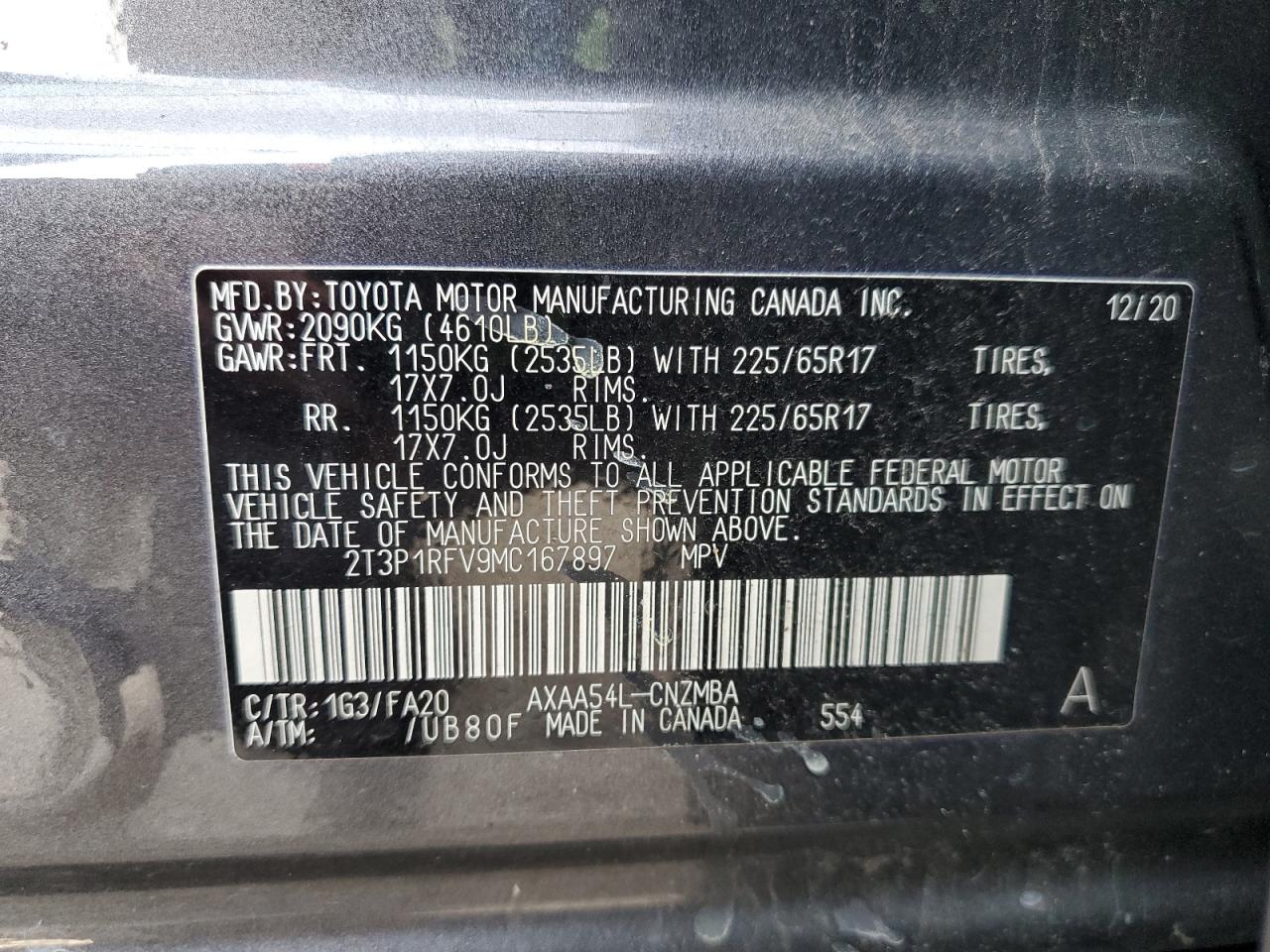 2021 Toyota RAV 4 VIN 2T3P1RFV9MC167897 Copart auction photo, front end / minor dent/scratches damage thumbnail 14