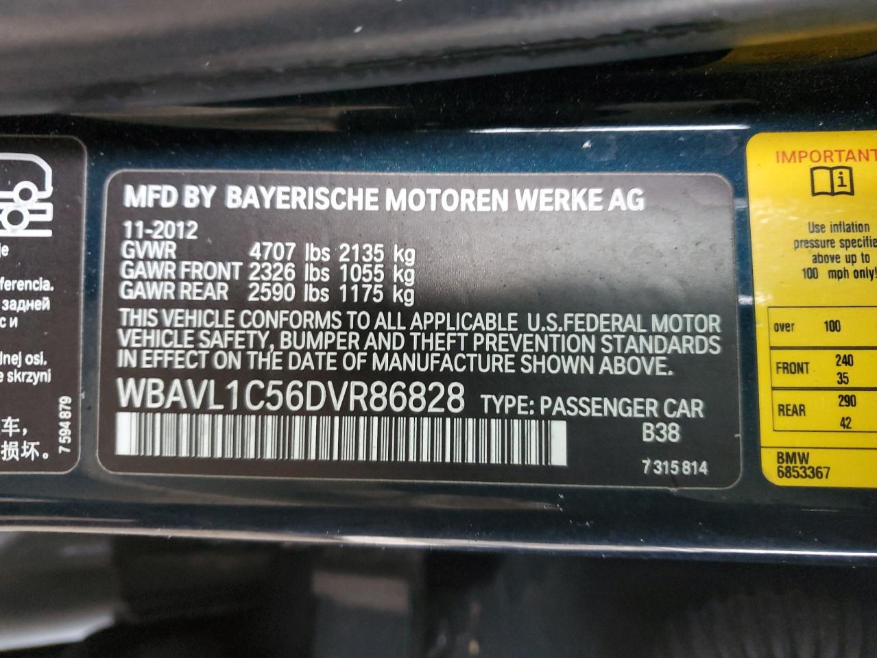 2013 BMW X1 VIN WBAVL1C56DVR86828 Copart auction photo, front end / side damage thumbnail 15