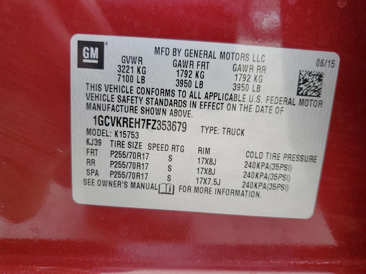 2015 Chevrolet Silverado VIN 1GCVKREH7FZ353679 Copart auction photo, front end damage thumbnail 12