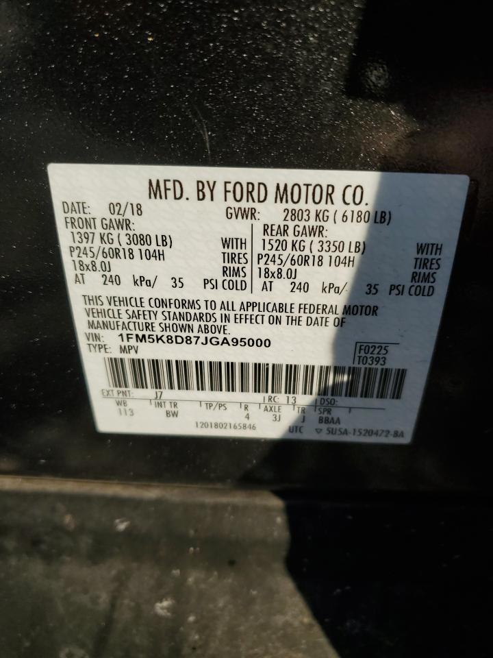 2018 Ford Explorer VIN 1FM5K8D87JGA95000 Copart auction photo, front end damage thumbnail 13