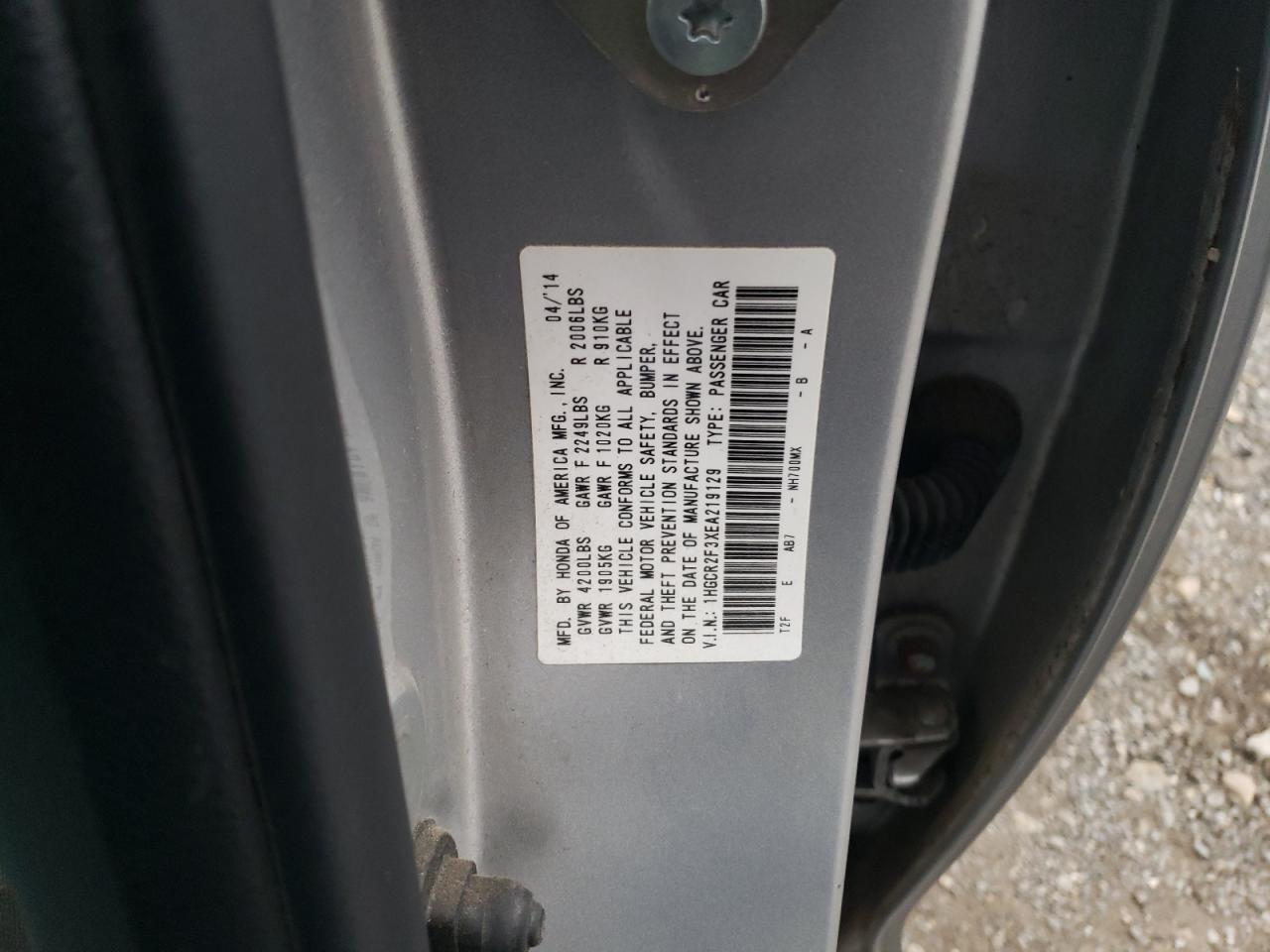 2014 Honda Accord VIN 1HGCR2F3XEA219129 Copart auction photo, front end / minor dent/scratches damage thumbnail 14