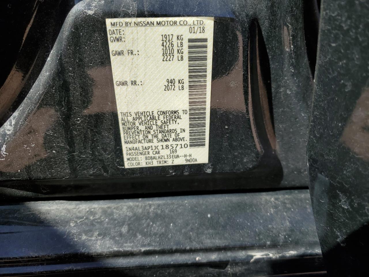 2018 Nissan Altima VIN 1N4AL3AP1JC185710 Copart auction photo, mechanical damage thumbnail 12
