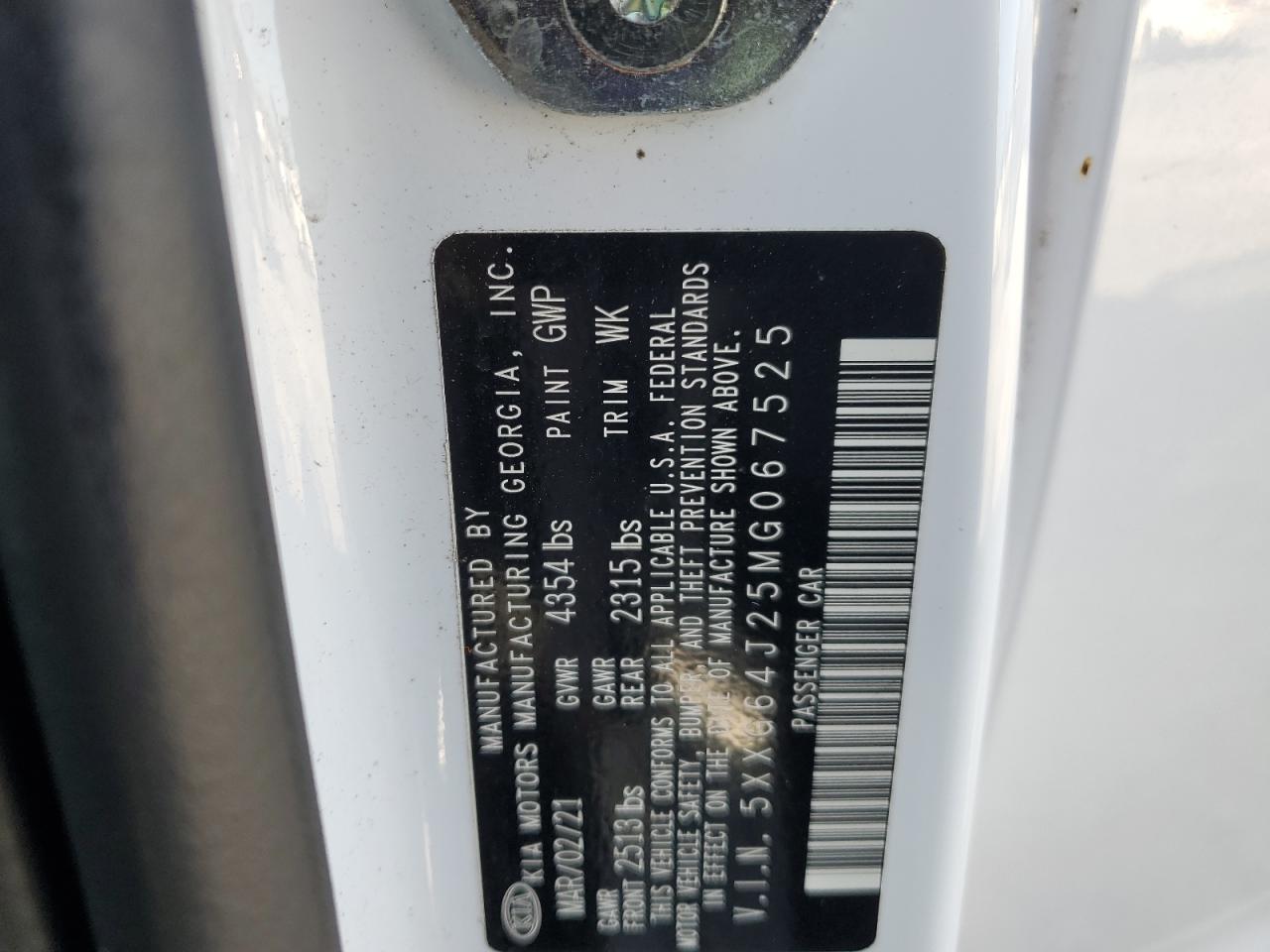 2021 KIA K5 VIN 5XXG64J25MG067525 Copart auction photo, rear end damage thumbnail 13