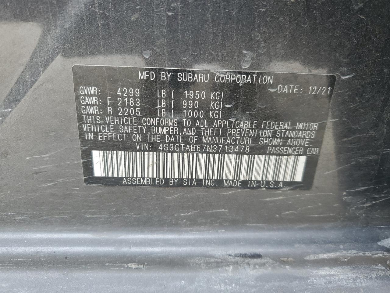 2022 Subaru Impreza VIN 4S3GTAB67N3713478 Copart auction photo, front end / side damage thumbnail 13